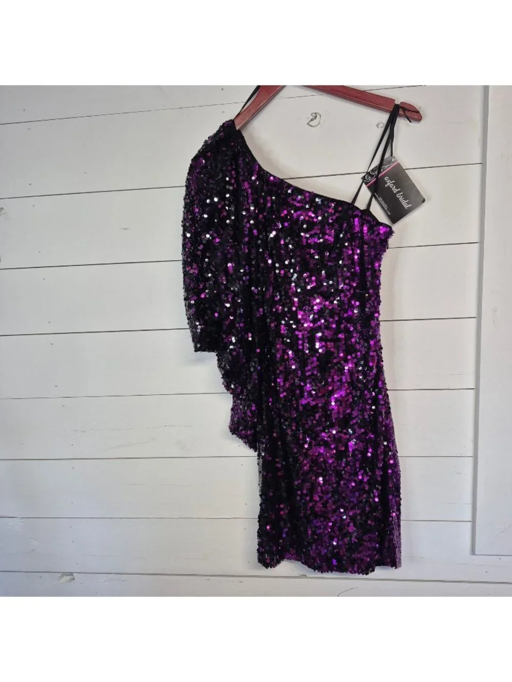 Betsy & Adam One-Shoulder Purple Black Sequin Dress Womens Size 4 Evening Party - Picture 1 of 8